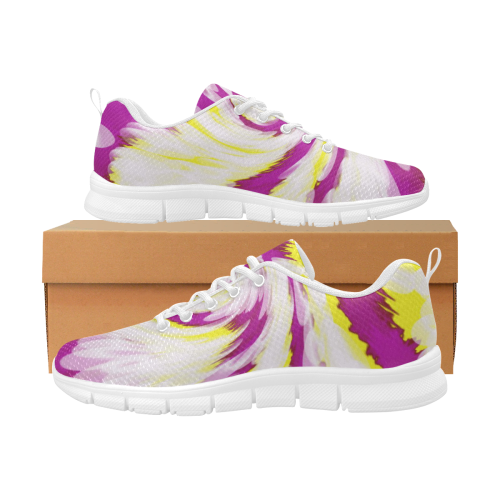 Pink Yellow Tie Dye Swirl Abstract Women's Breathable Running Shoes/Large (Model 055)