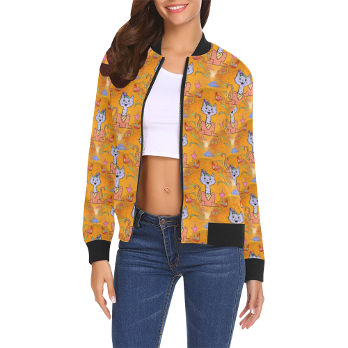 Cat Popart Fun by Nico Bielow All Over Print Bomber Jacket for Women (Model H19)