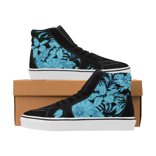 blue floral watercolor Men's High Top Skateboarding Shoes (Model E001-1)