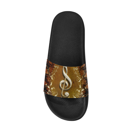 Music, decorative clef with floral elements Men's Slide Sandals (Model 057)