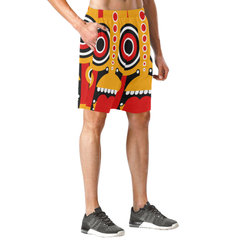 Red Yellow Tiki Tribal Men's All Over Print Elastic Beach Shorts (Model L20)