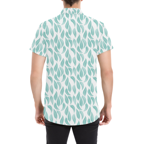 Bleached Coral Blue Leaves Pattern on White Men's All Over Print Short Sleeve Shirt (Model T53)