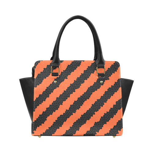 Black Orange Diagonal Mosaic Stripes Classic Shoulder Handbag (Model 1653)