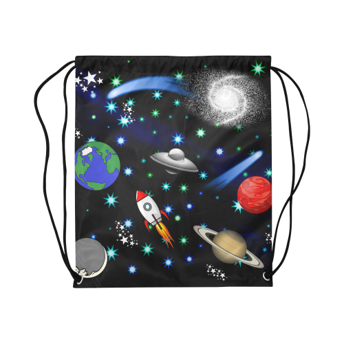 Galaxy Universe - Planets, Stars, Comets, Rockets Large Drawstring Bag Model 1604 (Twin Sides)  16.5"(W) * 19.3"(H)