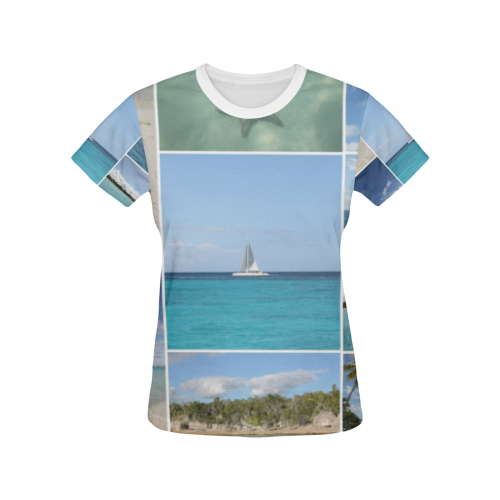 Isla Saona Caribbean Photo Collage All Over Print T-shirt for Women/Large Size (USA Size) (Model T40)