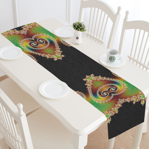Green and Black  Hearts  Lace Fractal Abstract Table Runner 16x72 inch