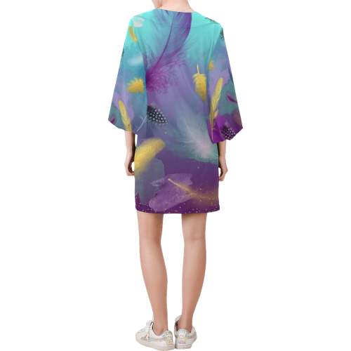 Dancing Feathers - Turquoise and Purple Bell Sleeve Dress (Model D52)