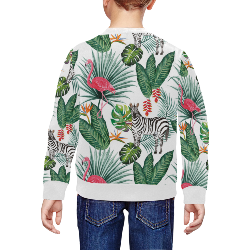 Awesome Flamingo And Zebra All Over Print Crewneck Sweatshirt for Kids (Model H29)