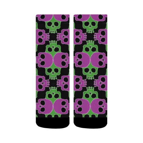 Skull Jigsaw Green Pink Crew Socks