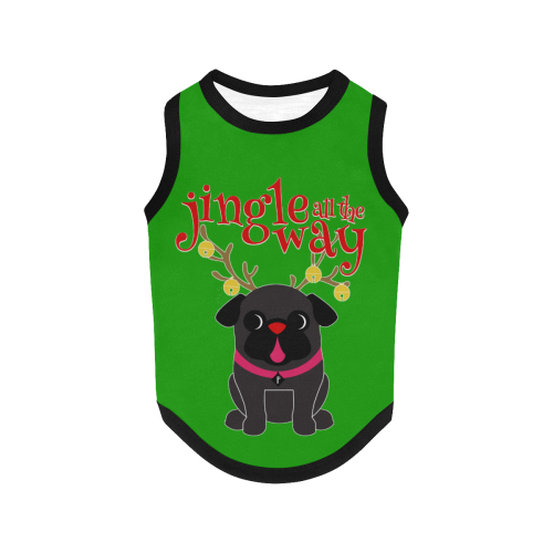 Black Pug Reindeer Jingle All Over Print Pet Tank Top