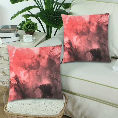 Red and Black Watercolour Custom Zippered Pillow Cases 18"x 18" (Twin Sides) (Set of 2)