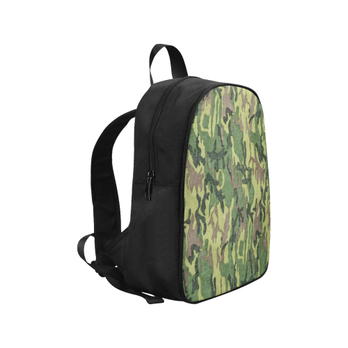 Military Camo Green Woodland Camouflage Fabric School Backpack (Model 1682) (Medium)