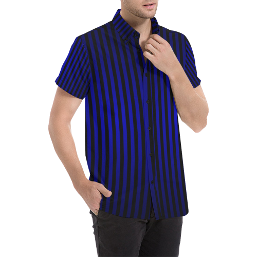 Midnight Blue Stripes Men's All Over Print Short Sleeve Shirt/Large Size (Model T53)