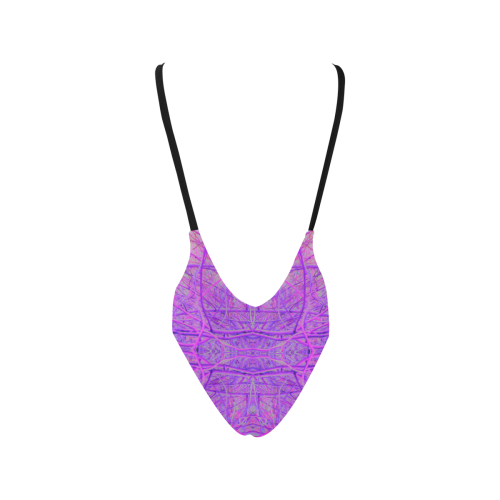 Hot Pink and Purple Abstract Branch Pattern Sexy Low Back One-Piece Swimsuit (Model S09)