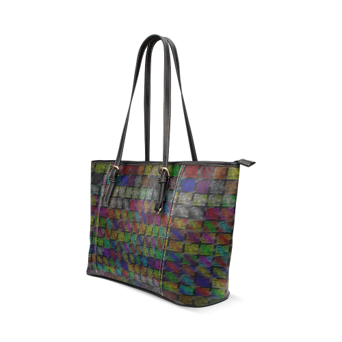 Ripped SpaceTime Stripes Collection Leather Tote Bag/Small (Model 1640)