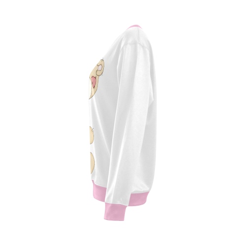 Patchwork Heart Teddy White/Pink All Over Print Crewneck Sweatshirt for Women (Model H18)