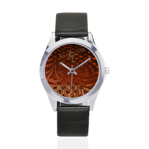 Montre unisexe orange Unisex Silver-Tone Round Leather Watch (Model 216)