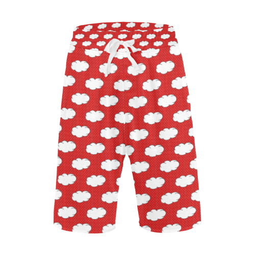 Clouds with Polka Dots on Red Men's All Over Print Casual Shorts (Model L23)