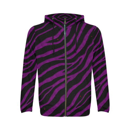 Ripped SpaceTime Stripes - Purple All Over Print Full Zip Hoodie for Men/Large Size (Model H14)