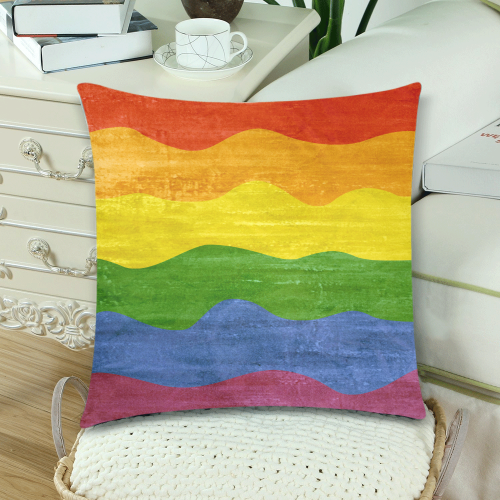 Gay Pride - Rainbow Flag Waves Stripes 3 Custom Zippered Pillow Cases 18"x 18" (Twin Sides) (Set of 2)