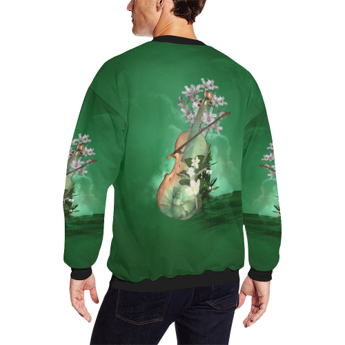 Violin with flowers Men's Oversized Fleece Crew Sweatshirt (Model H18)