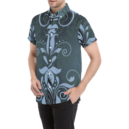 Med Blue Mod Swirls Men's All Over Print Short Sleeve Shirt (Model T53)