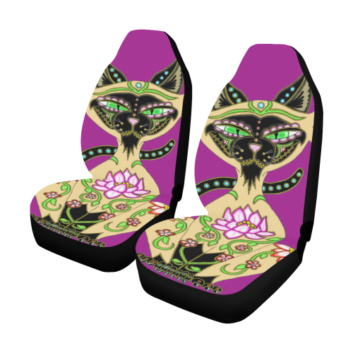 Siamese Cat Sugar Skull Fuschia Car Seat Covers (Set of 2)