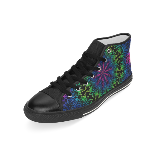Rainbow Scratch Art Mandala Kaleidoscope Abstract Men’s Classic High Top Canvas Shoes (Model 017)