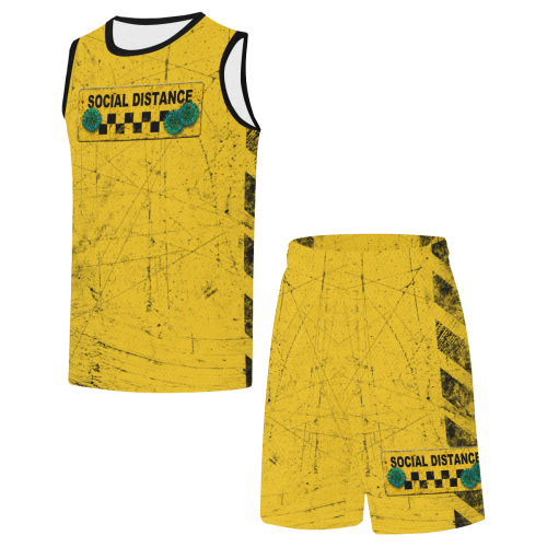 yellow and black warning stripes used look - social distance virus All Over Print Basketball Uniform