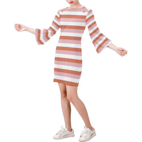Coral Stripes Bell Sleeve Dress (Model D52)