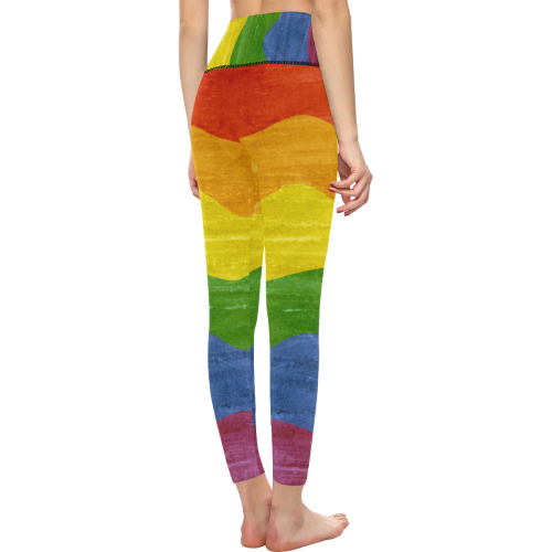 Gay Pride - Rainbow Flag Waves Stripes 3 Women's All Over Print High-Waisted Leggings (Model L36)