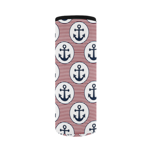 navy and red anchor nautical design Neoprene Water Bottle Pouch/Large