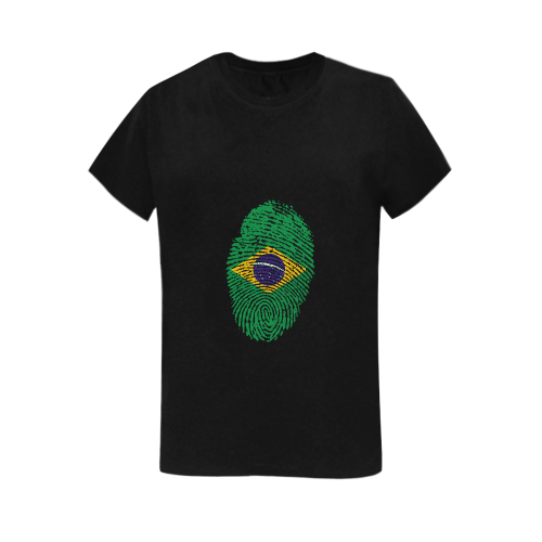Brazil Flag Fingerprint Women's T-Shirt in USA Size (Two Sides Printing)