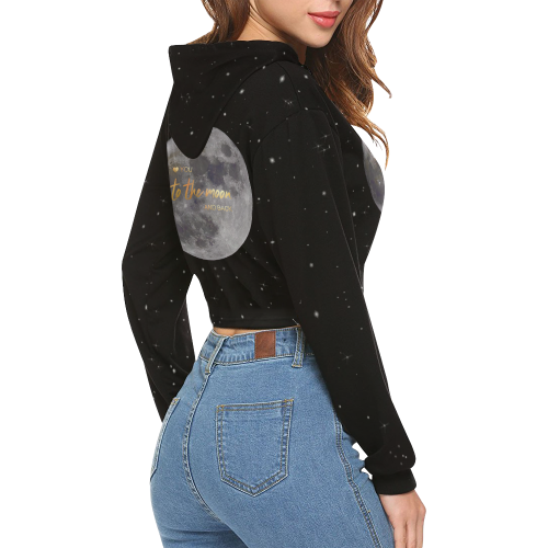 TO THE MOON AND BACK All Over Print Crop Hoodie for Women (Model H22)