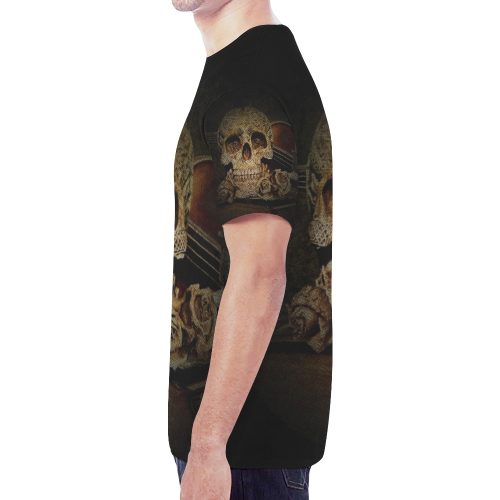 Steampunk Alchemist Mage Roses Celtic Skull halfto New All Over Print T-shirt for Men (Model T45)