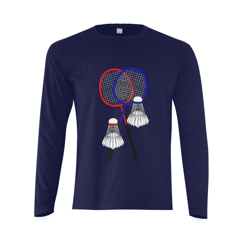 Badminton Rackets and Shuttlecocks Sports on Blue Sunny Men's T-shirt (long-sleeve) (Model T08)