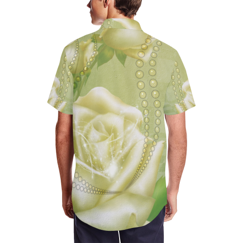 Beautiful soft green roses Men's Short Sleeve Shirt with Lapel Collar (Model T54)