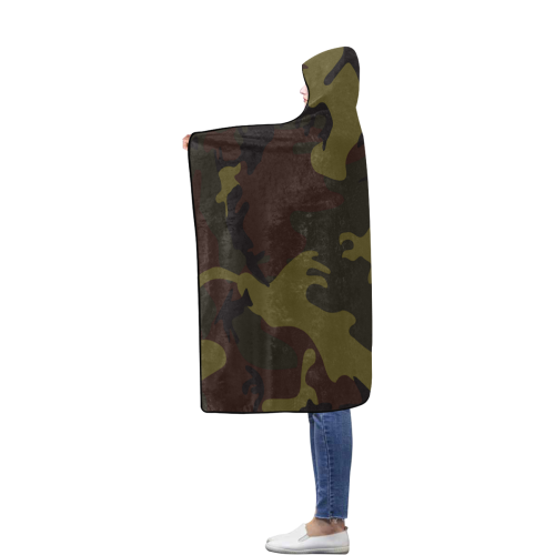 Camo Green Brown Flannel Hooded Blanket 56''x80''