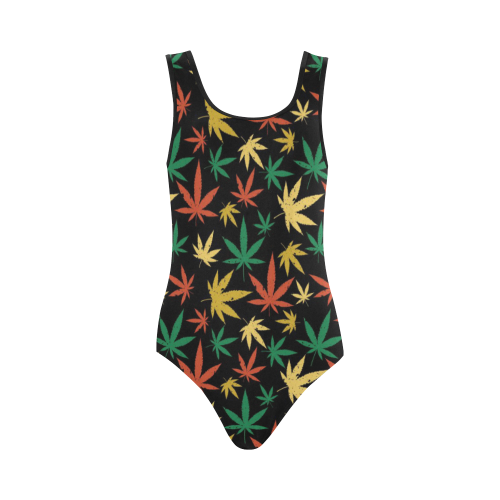 Cannabis Pattern Vest One Piece Swimsuit (Model S04)