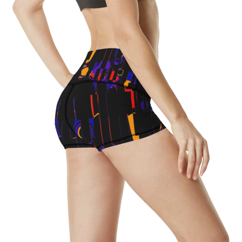 Black plus Color Abstract Women's All Over Print Yoga Shorts (Model L17)