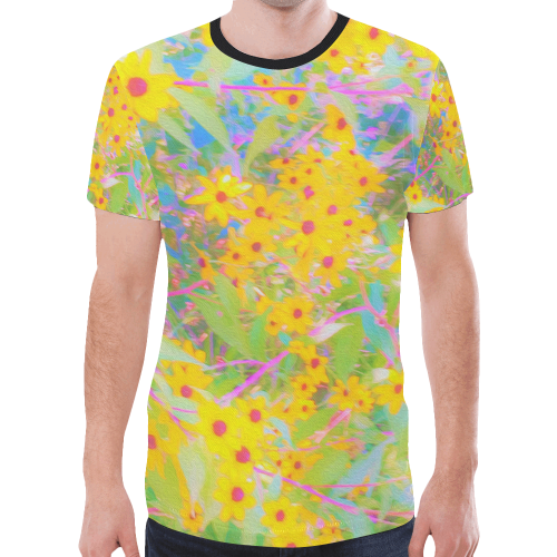 Pretty Yellow and Red Flowers with Turquoise New All Over Print T-shirt for Men/Large Size (Model T45)