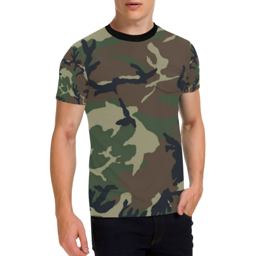 CAMOUFLAGE-WOODLAND 4 Men's All Over Print T-Shirt with Chest Pocket (Model T56)