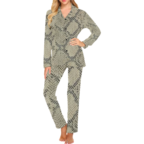 Snakeskin Pattern Lt Brown Women's Long Pajama Set