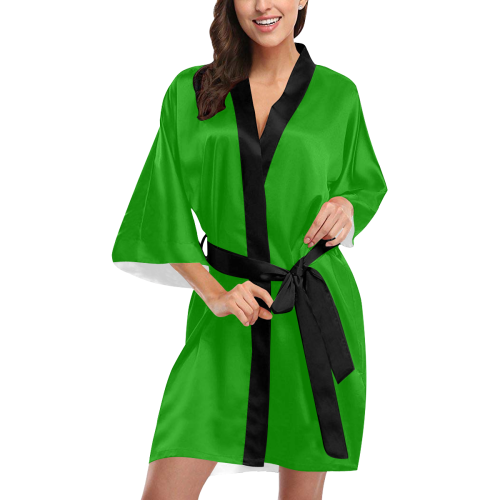 green with black trim Kimono Robe