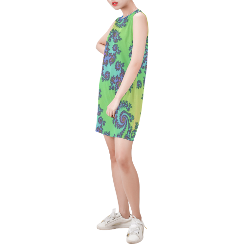 Fractal Wallpaper Sleeveless Round Neck Shift Dress (Model D51)
