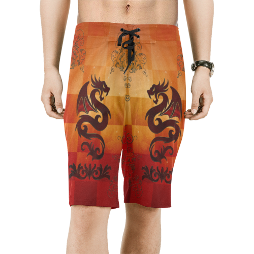 Tribal dragon  on vintage background Men's All Over Print Board Shorts (Model L16)