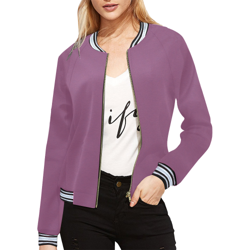 Happy Hyacinth Purple Solid Color All Over Print Bomber Jacket for Women (Model H21)