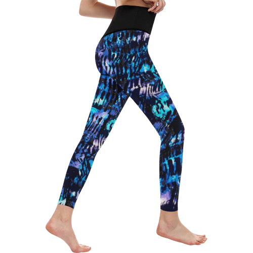 Blue Cosmos Shibori Pattern Women's All Over Print High-Waisted Leggings (Model L36)