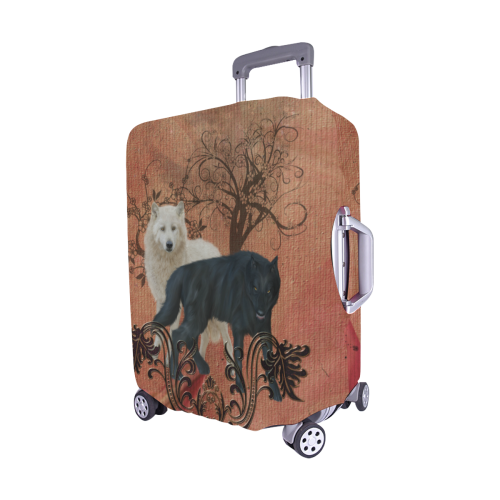 Awesome black and white wolf Luggage Cover/Medium 22"-25"