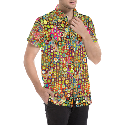Multicolored RETRO POLKA DOTS pattern Men's All Over Print Short Sleeve Shirt (Model T53)